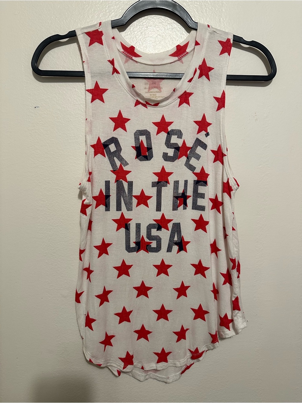 Grayson Threads Rose In The USA Graphic Tank Top White Red Stars XS